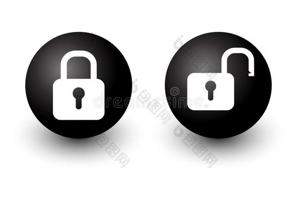挂锁上锁的和un上锁的锁矢量蜘蛛网圆按钮偶像英语字母表的第2个字母