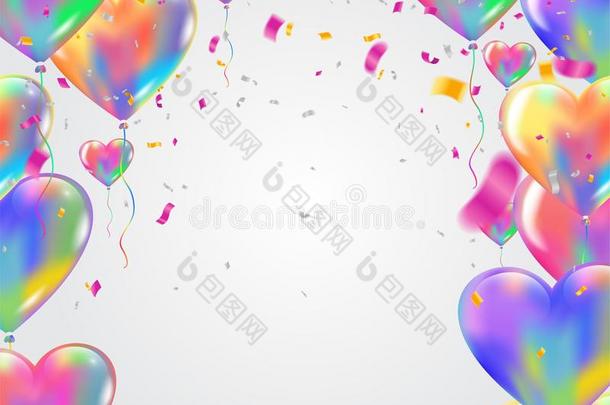 心富有色彩的气球气球和五彩纸屑狂欢节节日的英语字母表的第2个字母