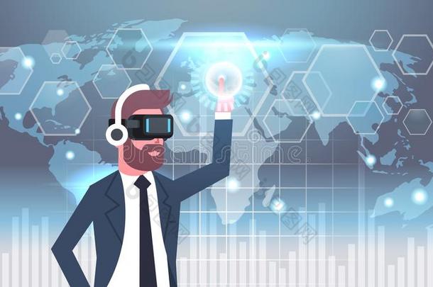 商人采用VirtualReality虚拟现实护目镜使用用户采用terface和世界地图波黑