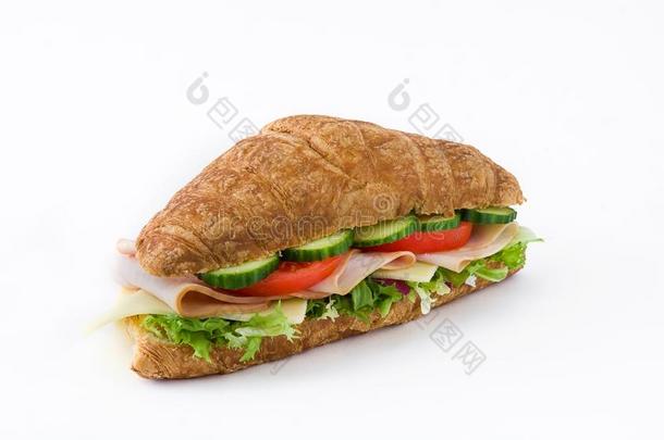 羊角面包三明治和奶酪,火腿和蔬菜.