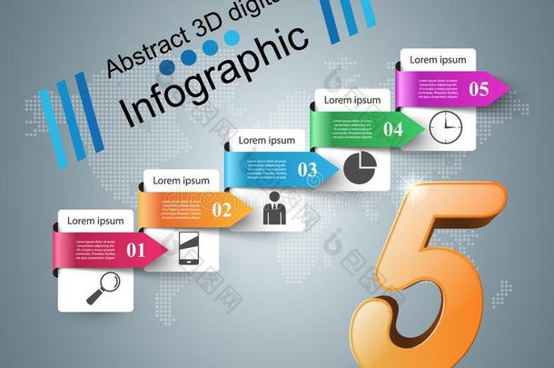 商业信息图表折纸手工方式矢量说明.num.五increase增加