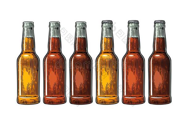 敞开的和关啤<strong>酒瓶子</strong>.酿酒的颜色矢量版画图解