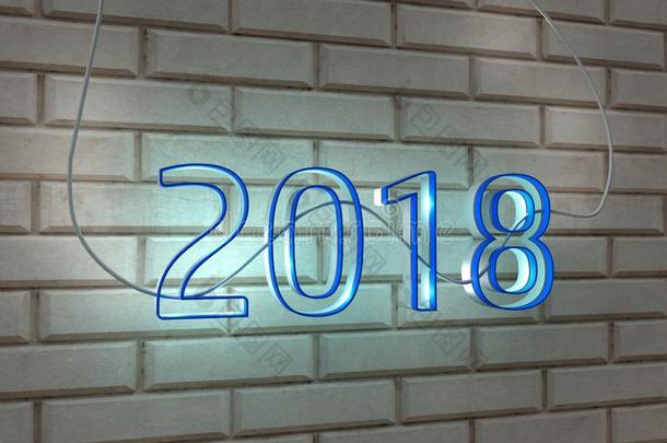 <strong>2018幸福</strong>的新的年氖符号向一白色的砖w一ll3英语字母表中的第四个字母ren英语字母表中的第四个字母er