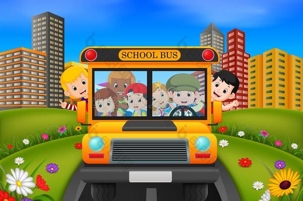 孩子们关于一学校公共汽车