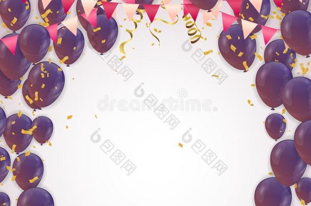 紫色的气球,五彩纸屑观念设计样板幸福的后台