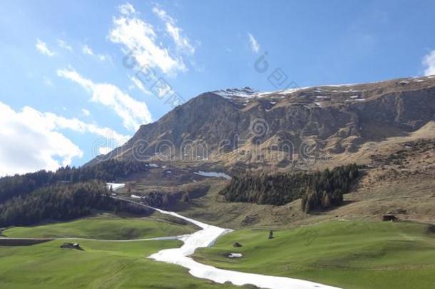 美丽的阿尔卑斯山的山谷和草地和山