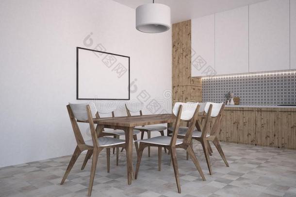 灰色墙模式厨房和进餐房间,海报