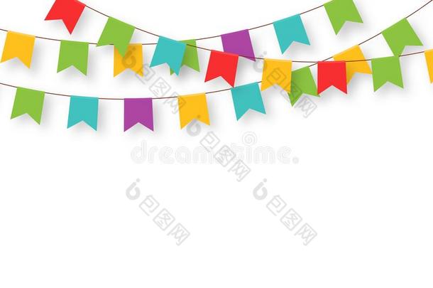 狂欢节花环和旗.装饰的富有色彩的社交聚会校旗