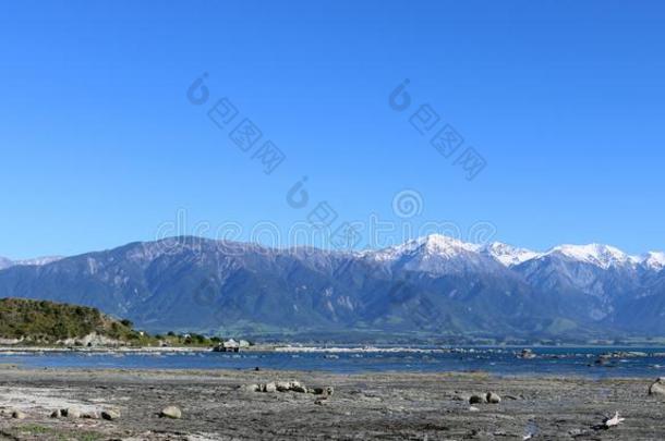 全景画海和雪脱帽致意山凯库拉NewZealand新西兰