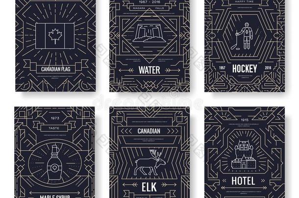 加拿大薄的线条小册子卡放置.国家传统的模板