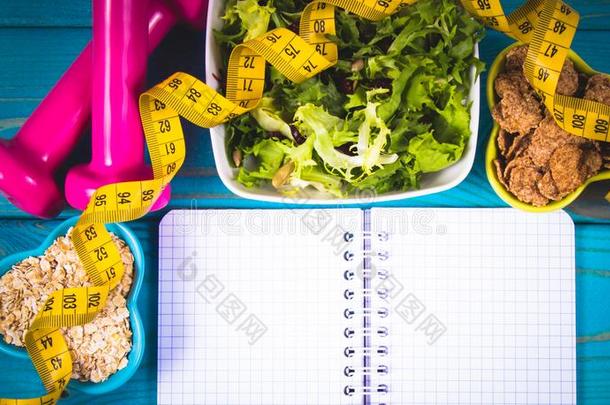 日常饮食计划,菜单或程序,带子测量,哑铃和日常饮食folio编页码