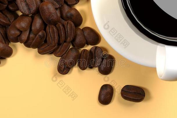 现实的白色的杯子关于咖啡馆和份额关于咖啡豆豆