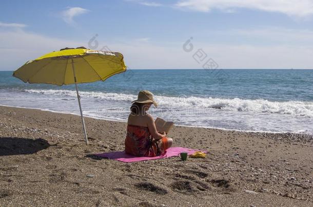 美丽的女人阅读向海滩
