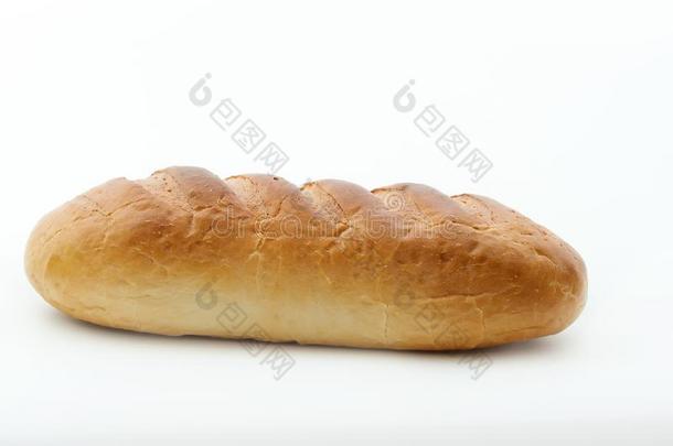 一条面包关于面包隔离的向白色的背景.新鲜的有机的面包.
