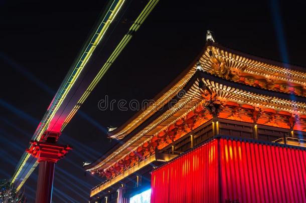 古代的中国人庙建筑学被照明的城市节日chiefengineer总工程师