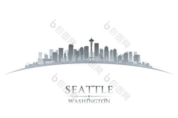 西雅图华盛顿城市地平线轮廓白色的背景