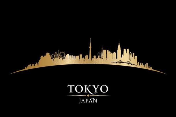 东京黑色亮漆城市地平线轮廓黑的背景