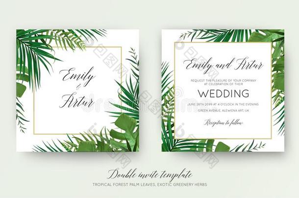 婚礼花的双的邀请卡片设计和矢量水彩