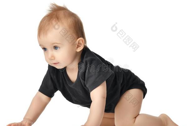 9月婴儿小孩婴儿女孩蹒跚行走的人表面涂布不均采用黑暗的灰色的十二段锦