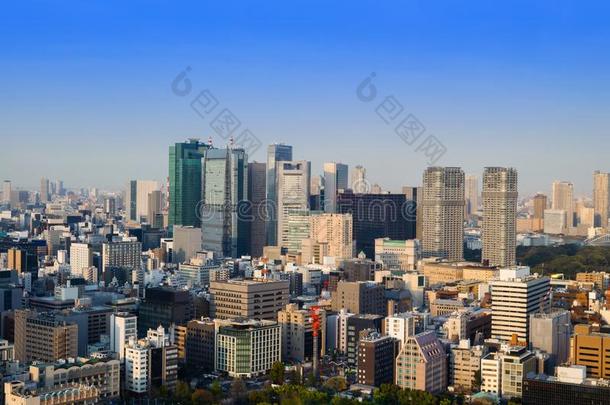 城市风光照片关于东京城市地平线采用空气的看法和摩天大楼,