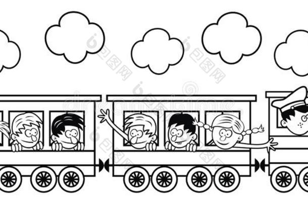 指已提到的人火车和孩子们是（be的三单形式出行向一旅游.