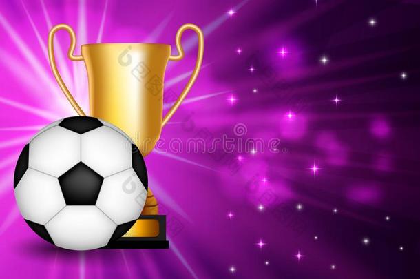 获胜的人祝贺背景和金色的杯子和足球英语字母表的第2个字母