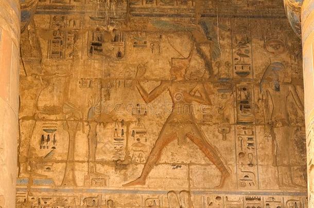 埃及的象形字和绘画向指已提到的人墙和柱.Egypt埃及