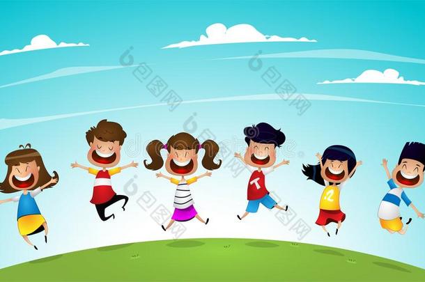 幸福的漫画小孩用于跳跃的同时