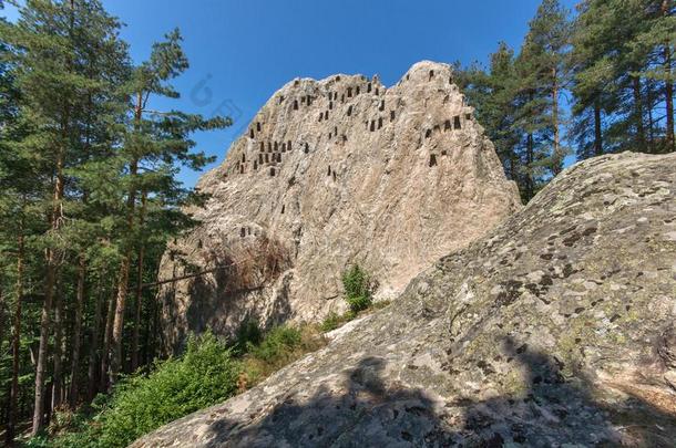 古老的色雷斯人避难所鹰岩石在近处城镇关于阿丁,Bulgaria保加利亚