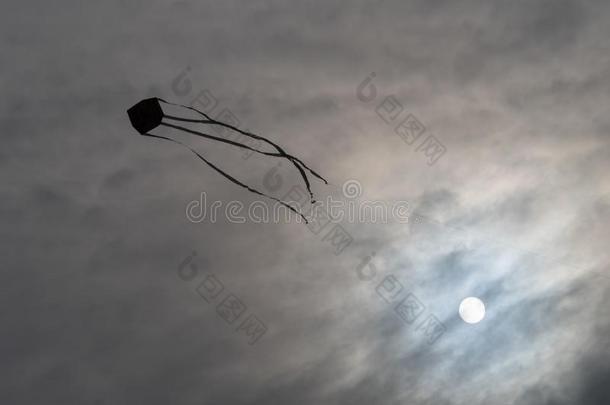 风筝飞行的向指已提到的人多云的天反对指已提到的人太阳