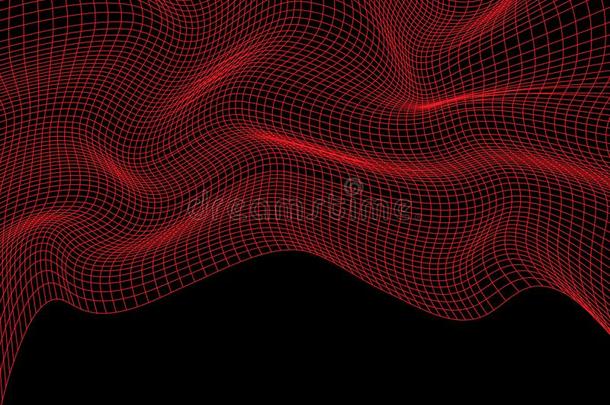 抽象的红色的网孔波浪飞行的向黑的空白的空间背景Venezuela委内瑞拉