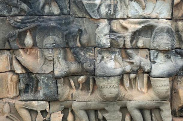 吴哥泰国或高棉的佛教寺或僧院墙轮廓