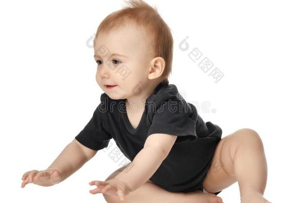 9月婴儿小孩婴儿女孩蹒跚行走的人表面涂布不均采用黑暗的灰色的十二段锦