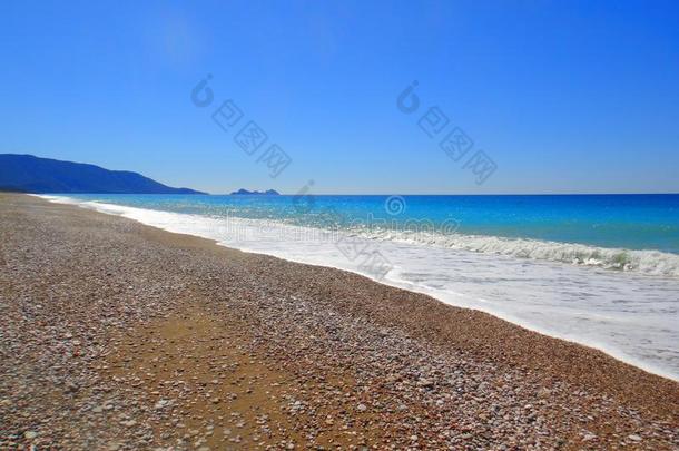 洋波浪地平线背景海景画.蓝色夏天.火鸡.