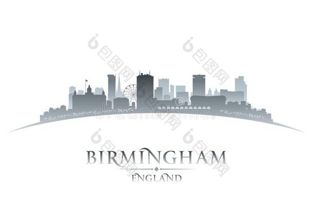 伯明翰市英格兰城市地平线轮廓白色的背景