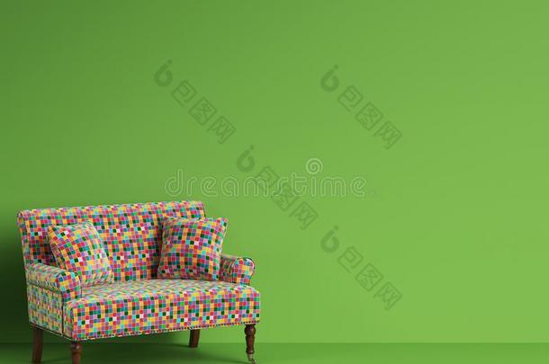 典型的沙发采用多色小块织物向绿色的背景winter冬天