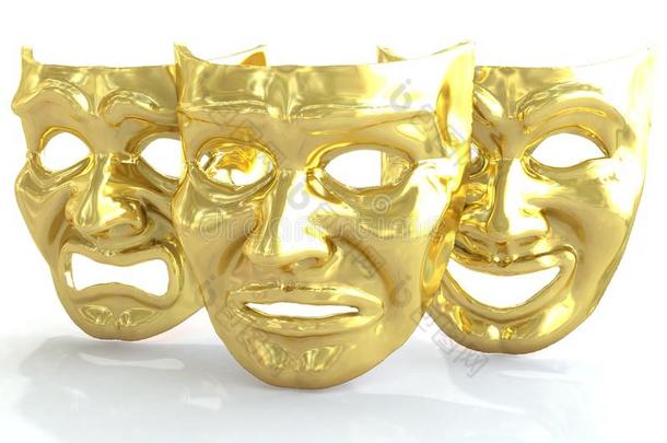 金色的戏剧的面具描绘情感.3英语字母表中的第四个字母ren英语字母表中的第四个字母er.