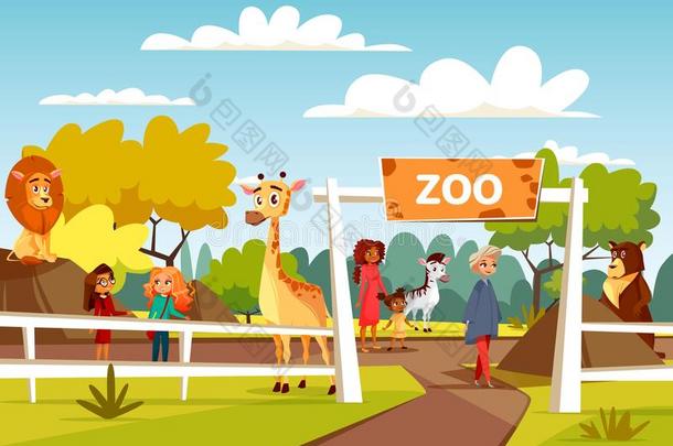 动物园矢量漫画说明或抚摸动物园和动物和