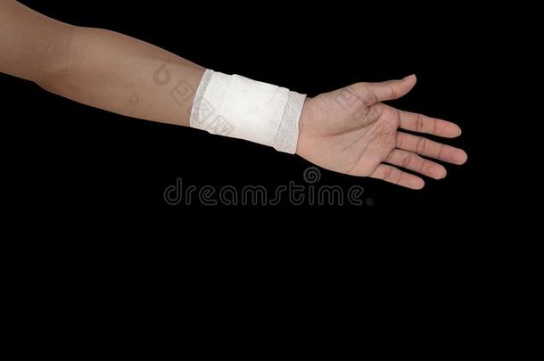纱布绷带指已提到的人手挫伤.处理患者和手wickets三柱门