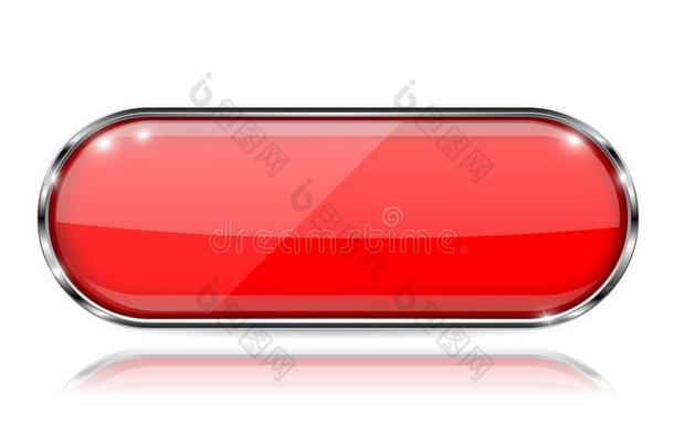 红色的玻璃3英语字母表中的第四个字母按钮和金属框架.椭圆形的形状.和再选