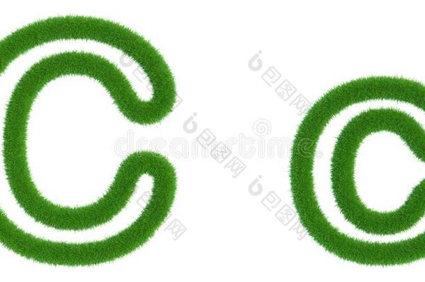 信英语字母表的第3个字母关于绿色的新鲜的草隔离的向一白色的b一ckground.