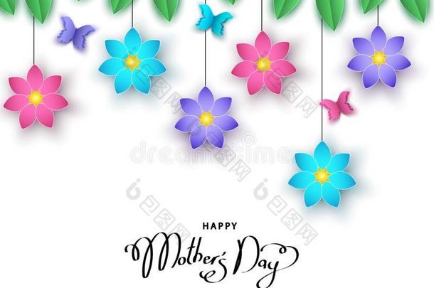 幸福的母亲`英文字母表的第19个字母一天横幅和纸将切开flower英文字母表的第19个字母和蝴蝶花