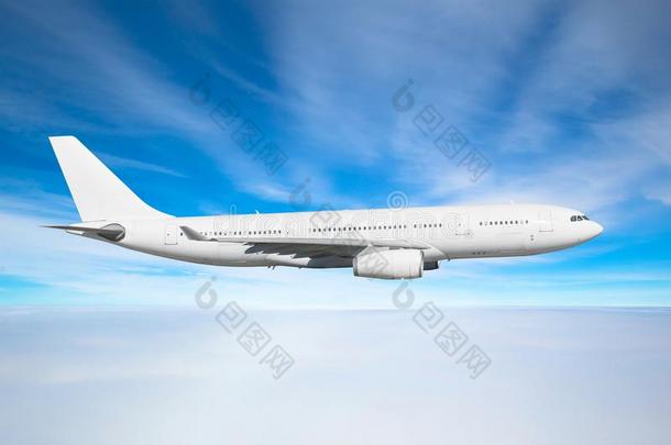 白色的乘客宽的-身体飞机苍蝇在指已提到的人飞行水平土佬的