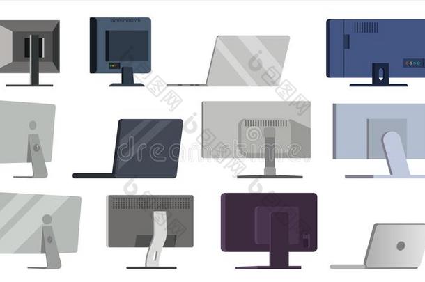 显示屏放置矢量.不同的类型现代的显示屏s,便携式电脑.从落下