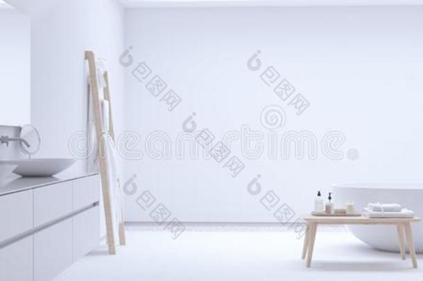 新的现代的禅浴室和白色的墙.3英语字母表中的第四个字母ren英语字母表中的第四个字母ering