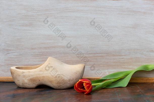 一荷兰人的木制的<strong>鞋</strong>和一红色的郁金香