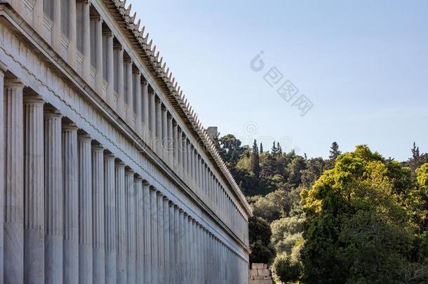 雅典,希腊.古代的集会,阿塔勒斯商场拱廊外面的看法