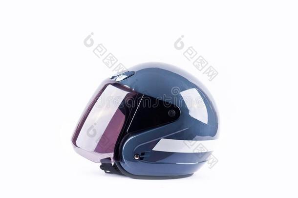 蓝色摩托车头盔面看法向白色的背景头盔安全的