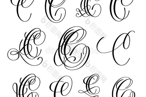 美术字字体脚本字体英语字母表的第3个字母放置,手书面的
