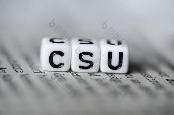 单词CaliforniaStateUniversity加利福尼亚州立大学成形的在旁边木材字母表赛跑者起跑时脚底所撑的木块向报纸德
